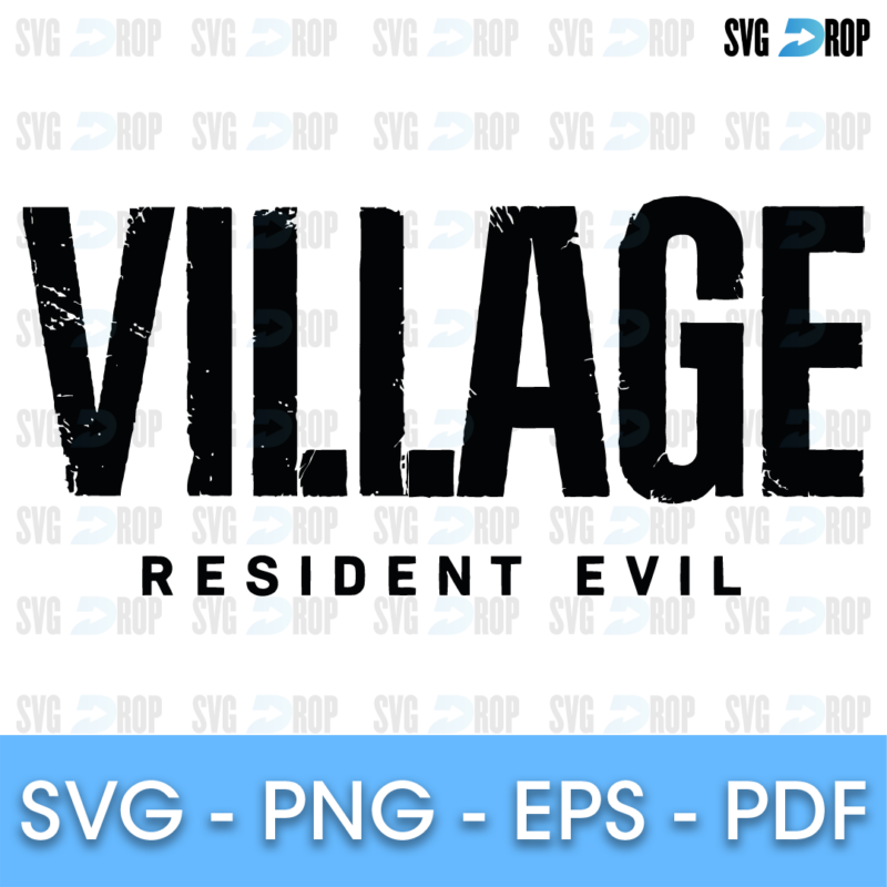 A Resident Evil Village logo in black: large distressed Village lettering with Resident Evil in spaced capitals below. SVG cut file