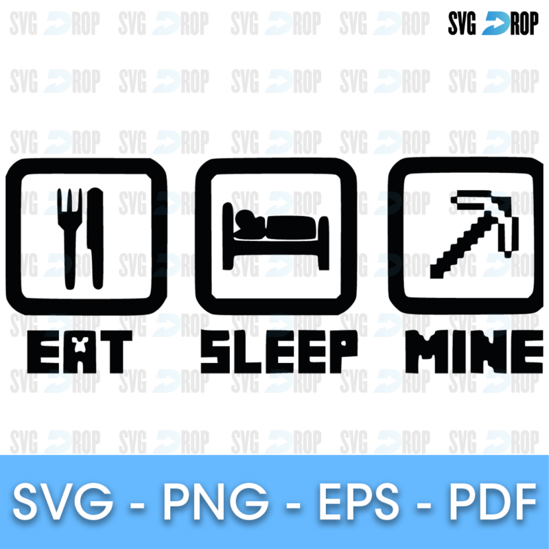 Eat Sleep Minecraft Icon Row SVG