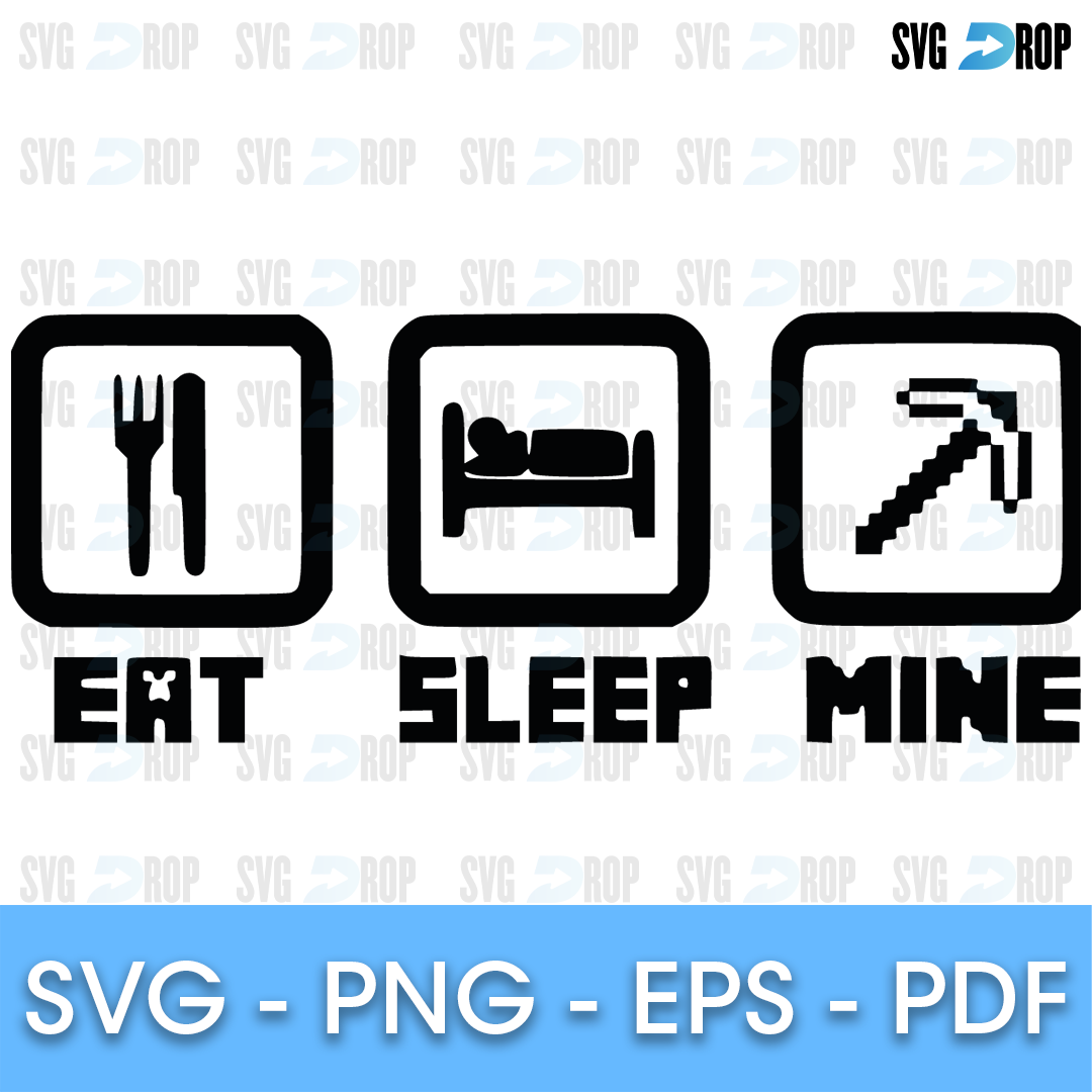 Eat Sleep Minecraft Icon Row SVG