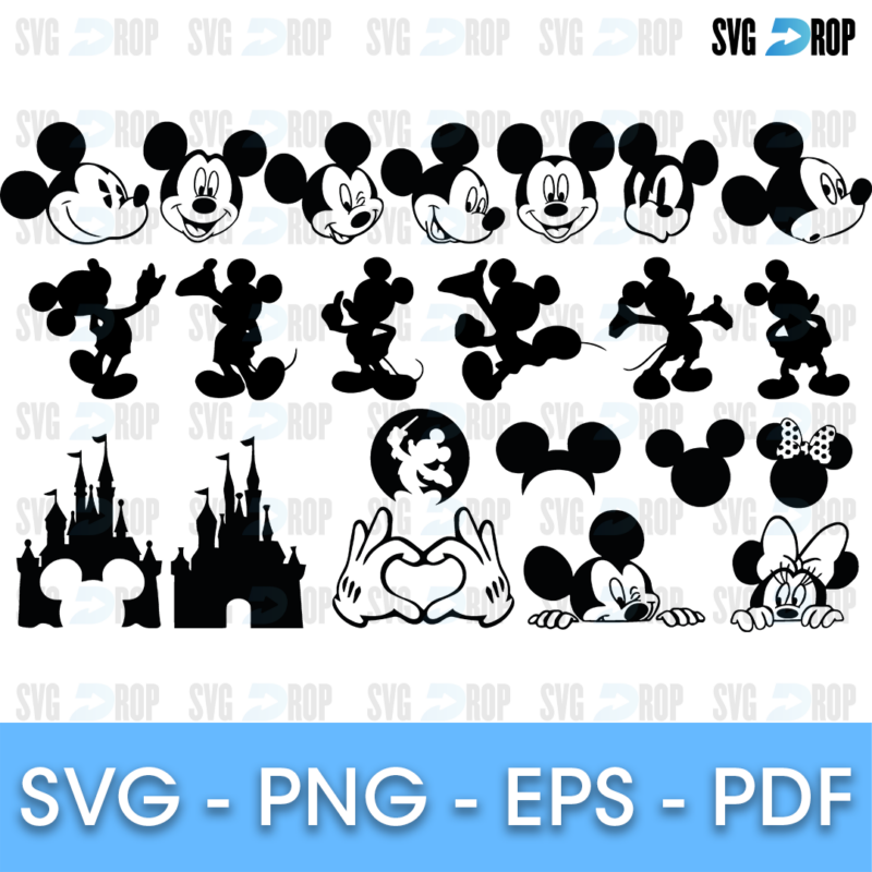 Mickey Mouse Silhouettes and Castle Bundle SVG