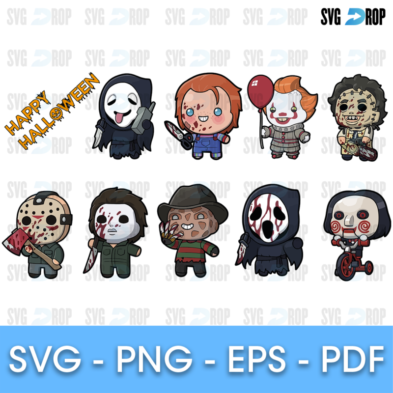Halloween Bloody Horror Chibi Bundle SVG