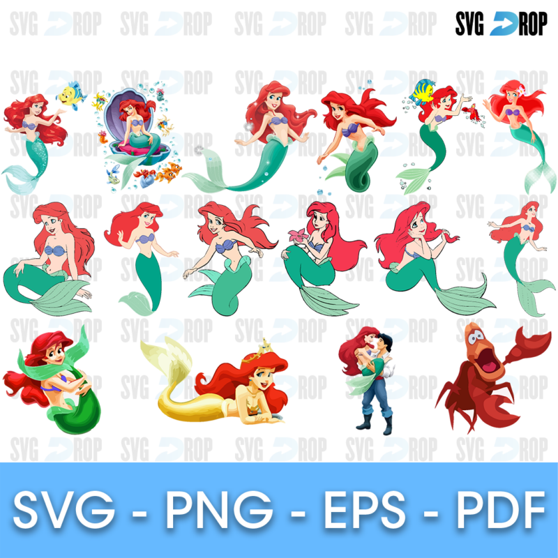 Little Mermaid Ariel Poses Full Color Bundle SVG