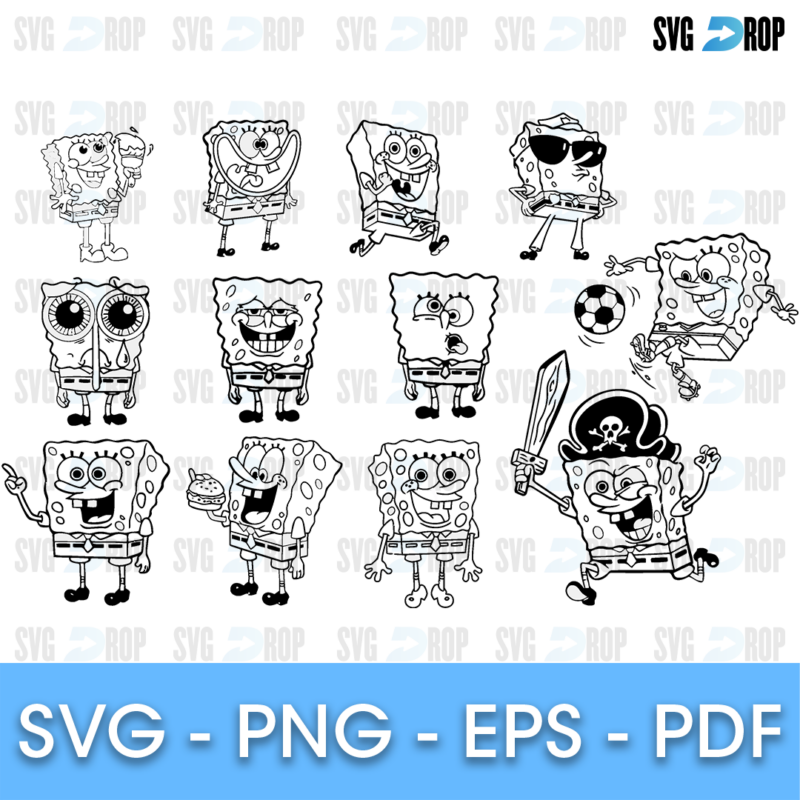 Sponge Bob Line Art Outlines Bundle SVG