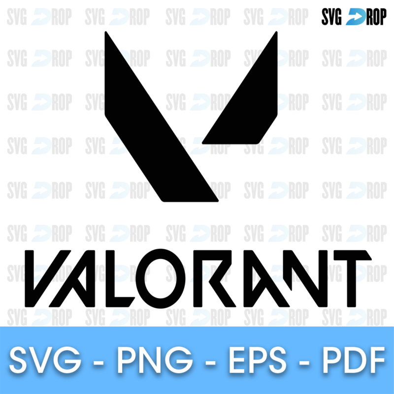 A Valorant logo design in black: the angular, split V symbol of the game placed above the Valorant wordmark in thin geometric capitals. SVG cut file