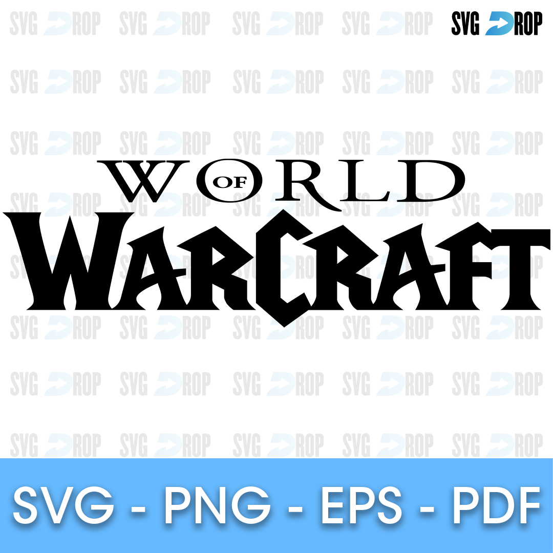 A World of Warcraft logo design in one color: World of in serif capitals above WARCRAFT in large black carved letters. SVG cut file