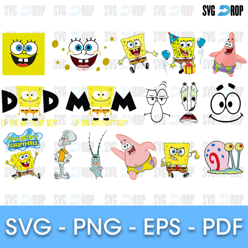 Sponge Bob Dad Mom and Friends Faces Bundle SVG