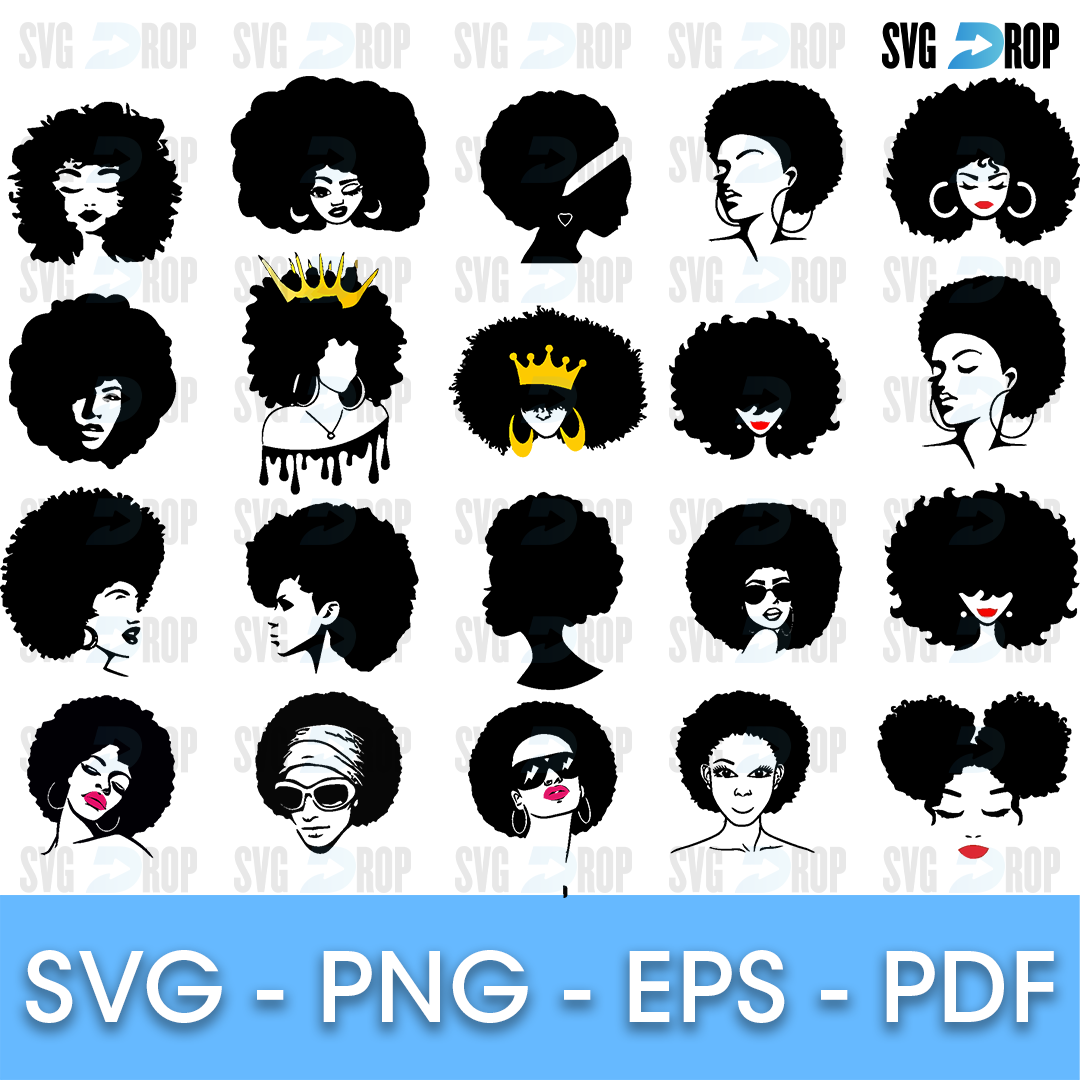 Afro Woman Head Silhouettes Bundle SVG