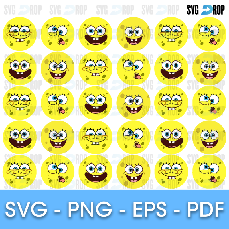 Sponge Bob Round Face Expressions Bundle SVG