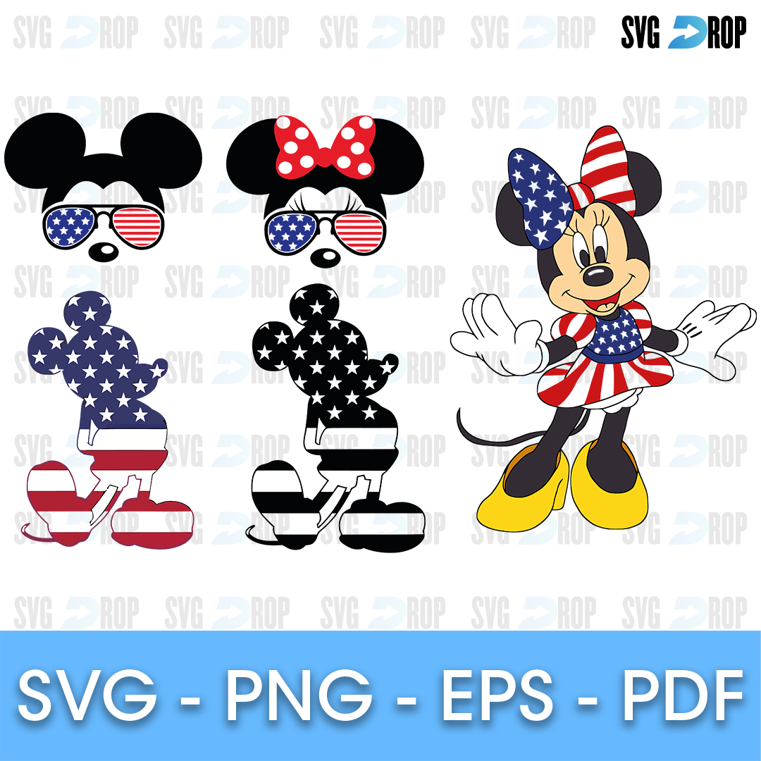 Mickey Mouse American Flag Patriotic Bundle SVG