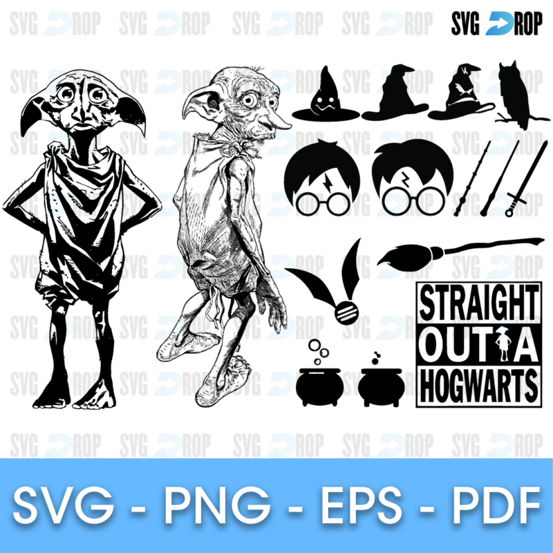 Harry Potter Dobby and Straight Outta Hogwarts Bundle SVG
