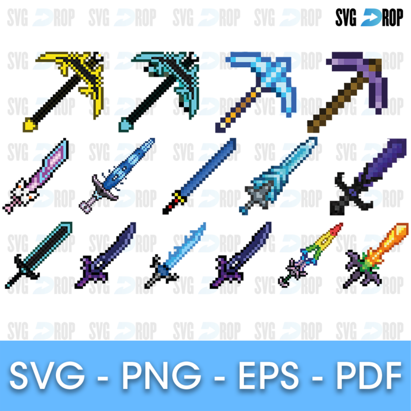 Minecraft Pixel Swords and Pickaxes Bundle SVG