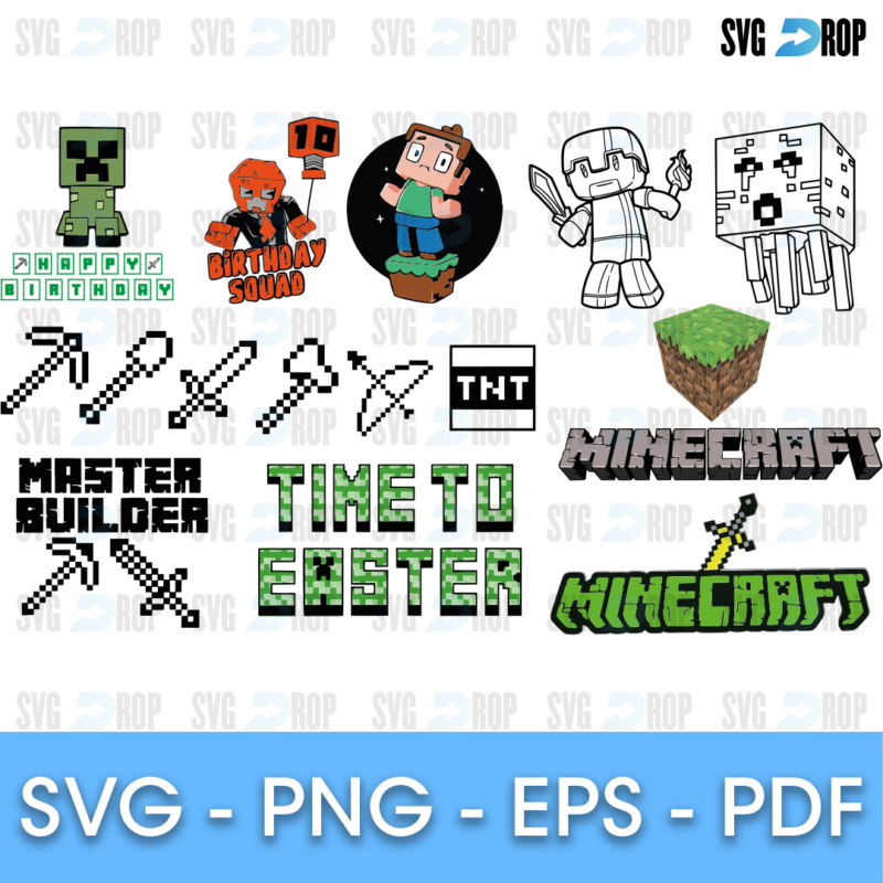 Minecraft Birthday Squad and Tools Bundle SVG
