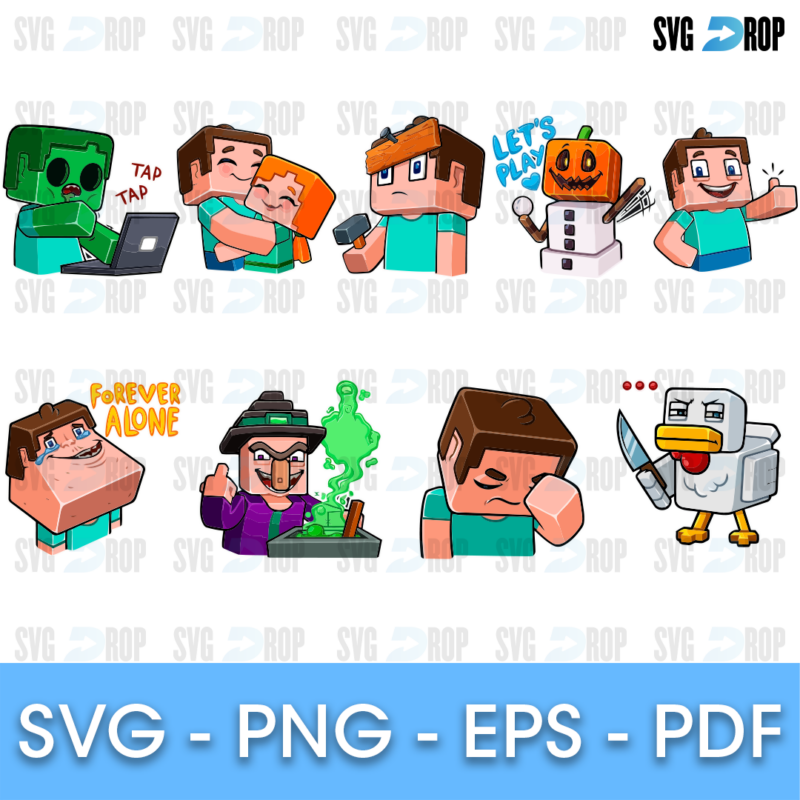 Minecraft Steve and Alex Cartoon Bundle SVG