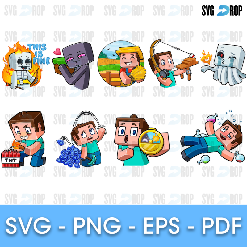 Minecraft This Is Fine and Mobs Bundle SVG