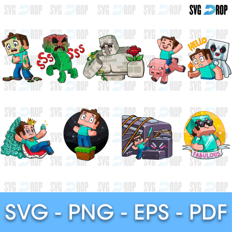 Minecraft Creeper and Iron Golem Stickers Bundle SVG