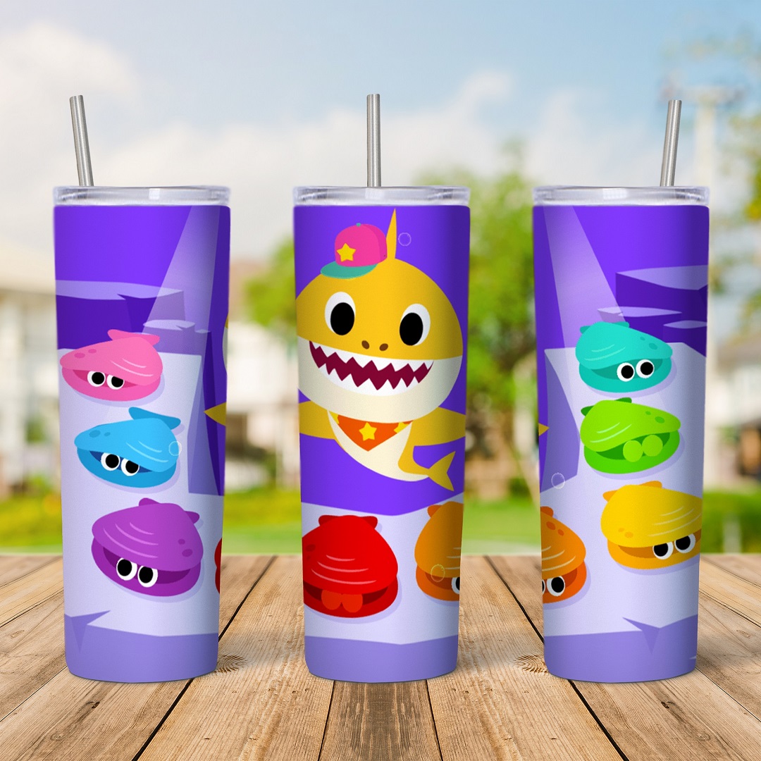 20 Oz Baby Shark Purple Clams Tumbler Cup Design