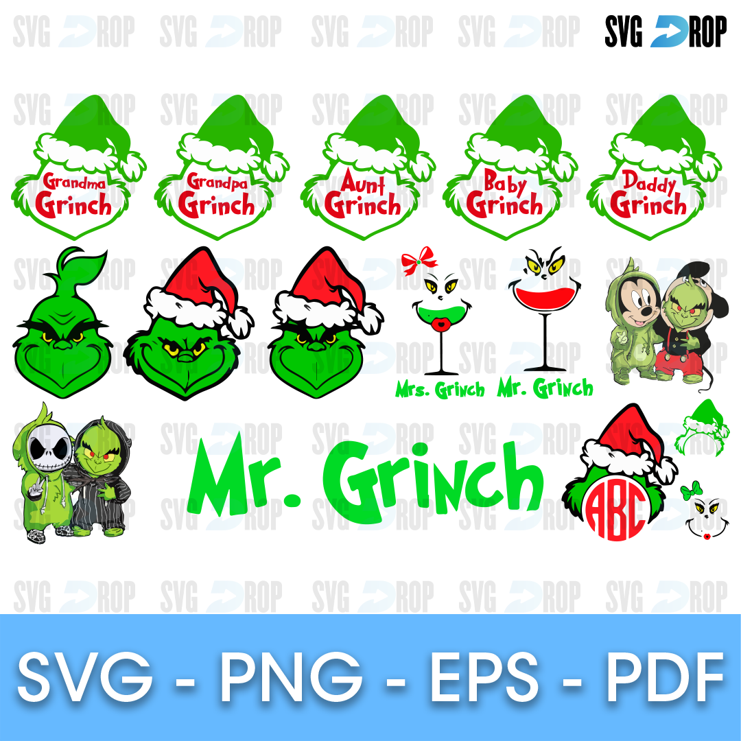 The Grinch Family Names Bundle SVG