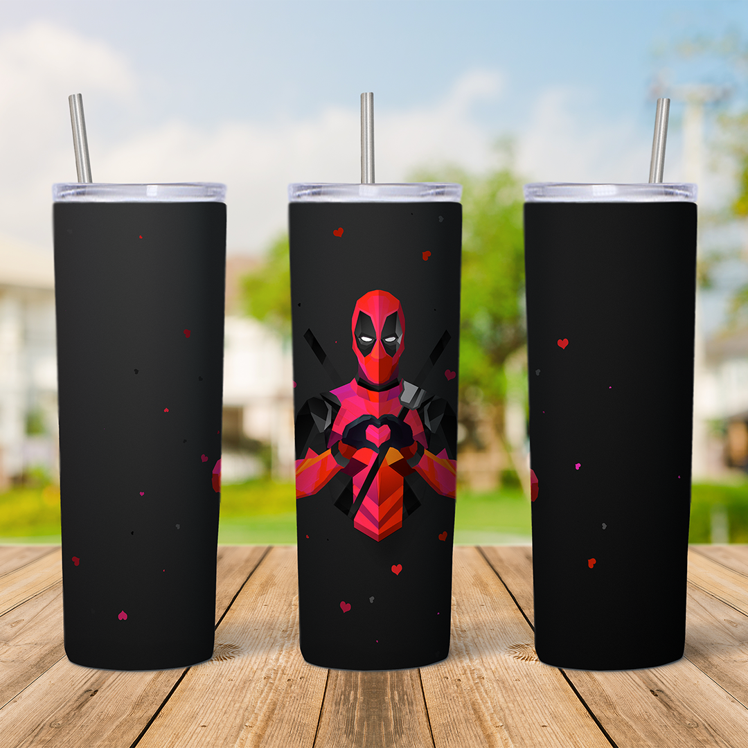 20 Oz Deadpool Heart Hands Tumbler Cup Design