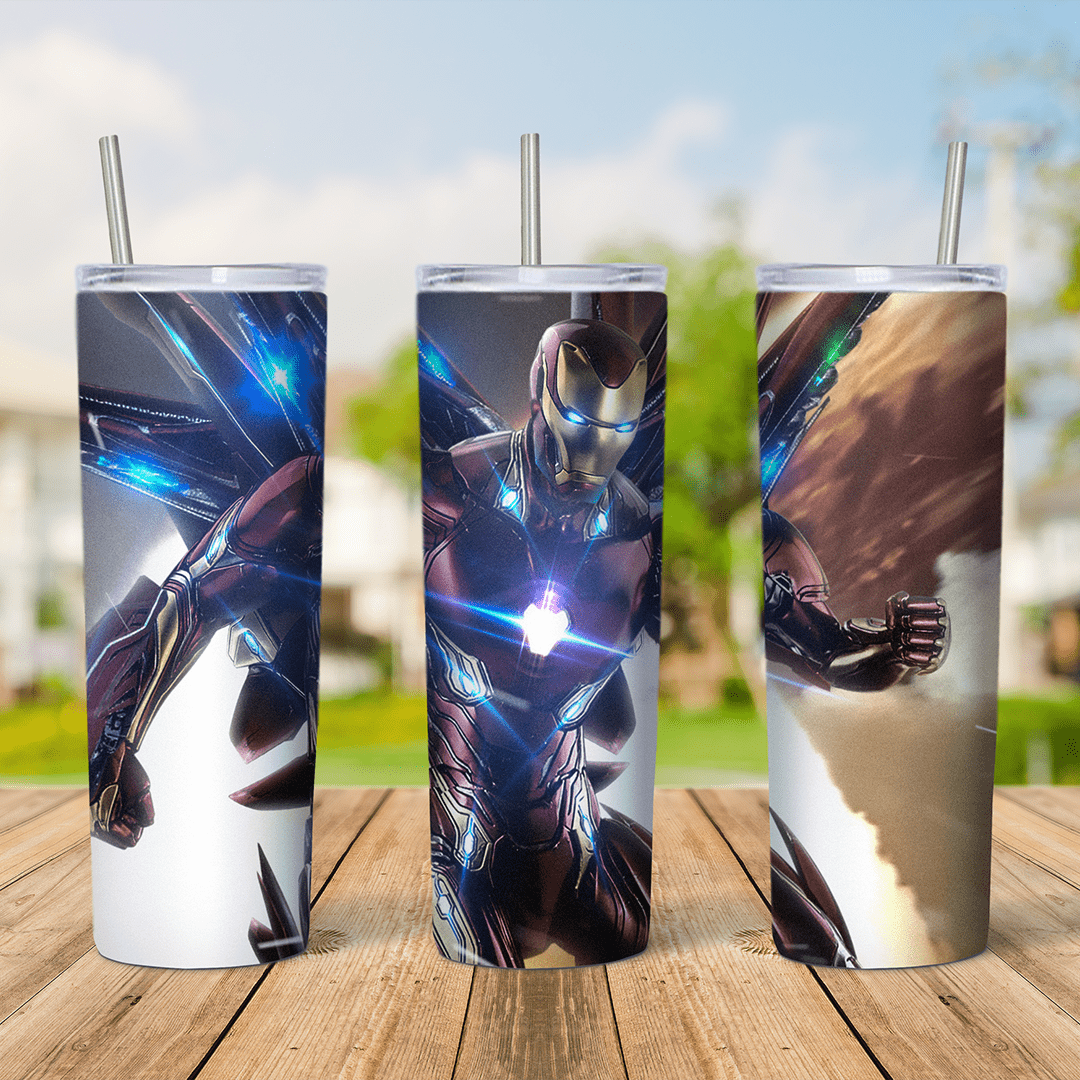 20 Oz Iron Man Black and Blue Suit Tumbler Cup Design