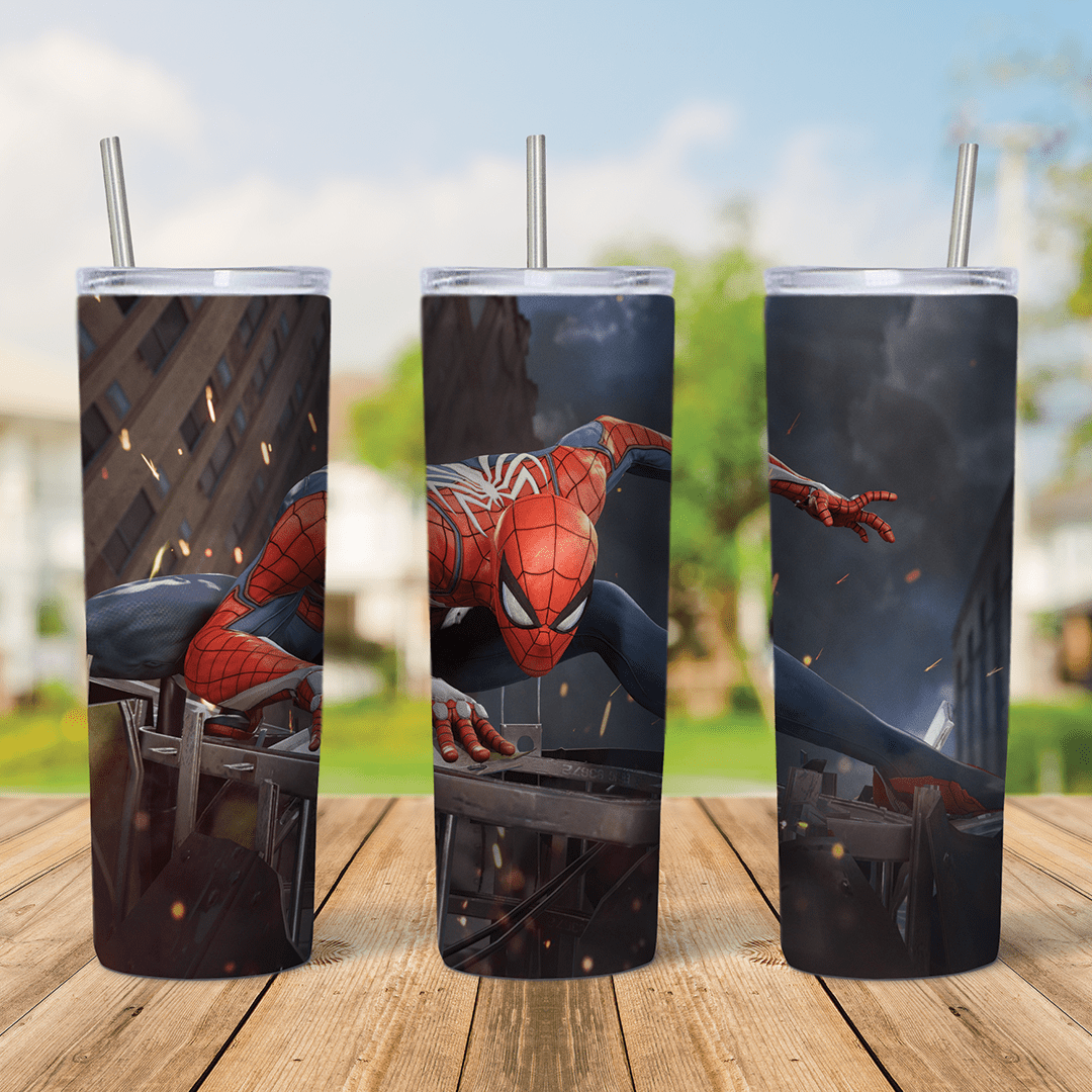 20 Oz Spiderman Rooftop Night Tumbler Cup Design