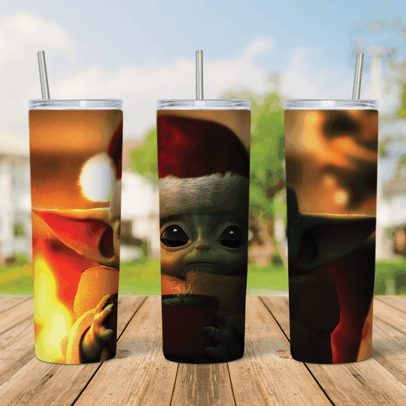 20 Oz Star Wars Baby Yoda Santa Hat Tumbler Cup Design