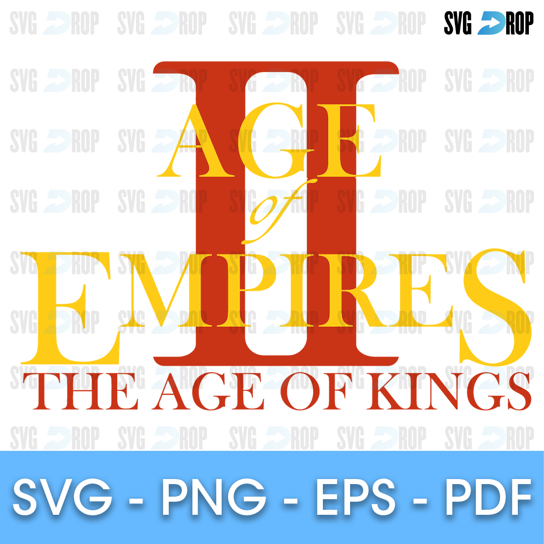 An Age of Empires II logo: large red Roman numeral II behind gold Age of Empires lettering, with The Age of Kings written below in red. SVG cut file