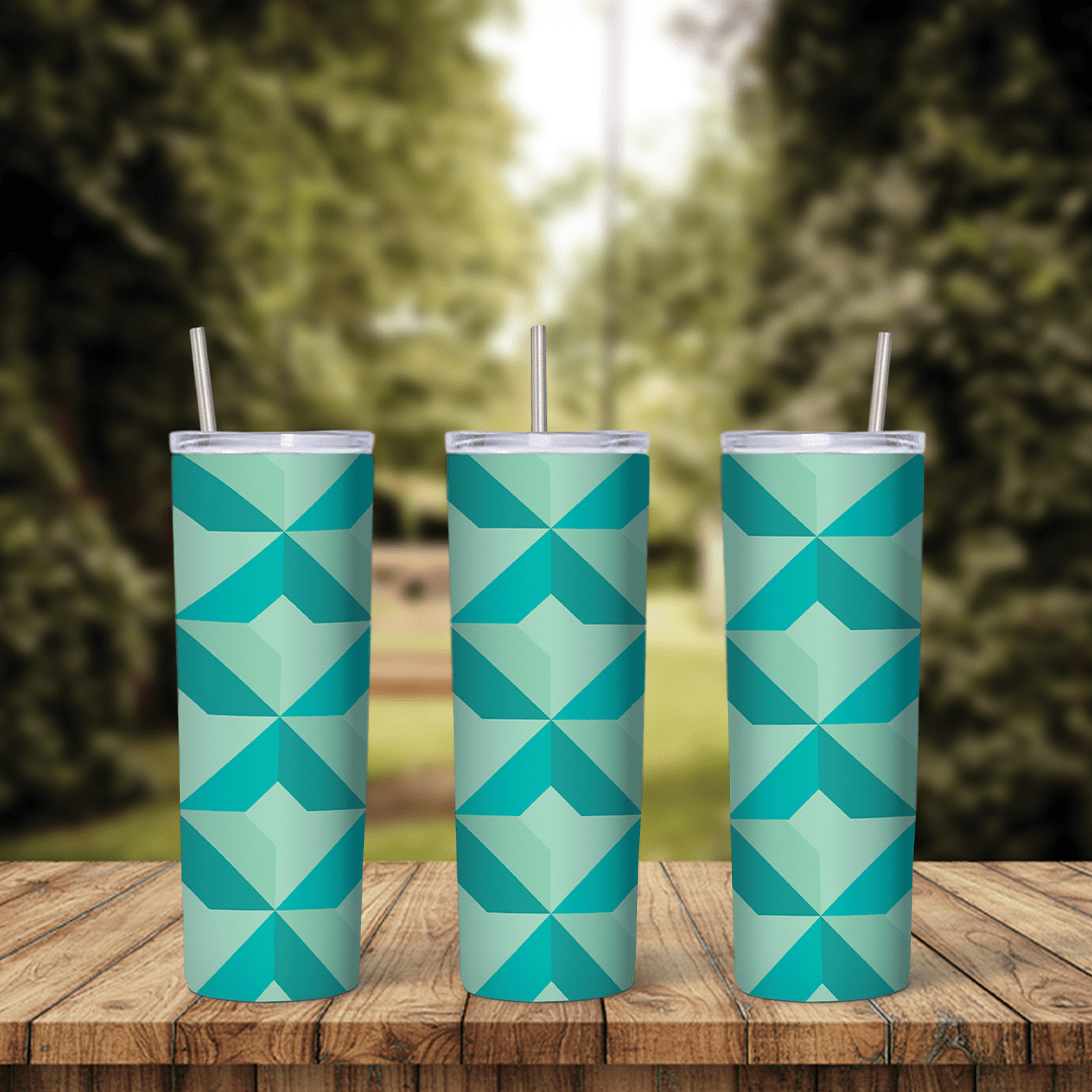 20 Oz Green Geometry Turquoise Triangles Tumbler Cup Design