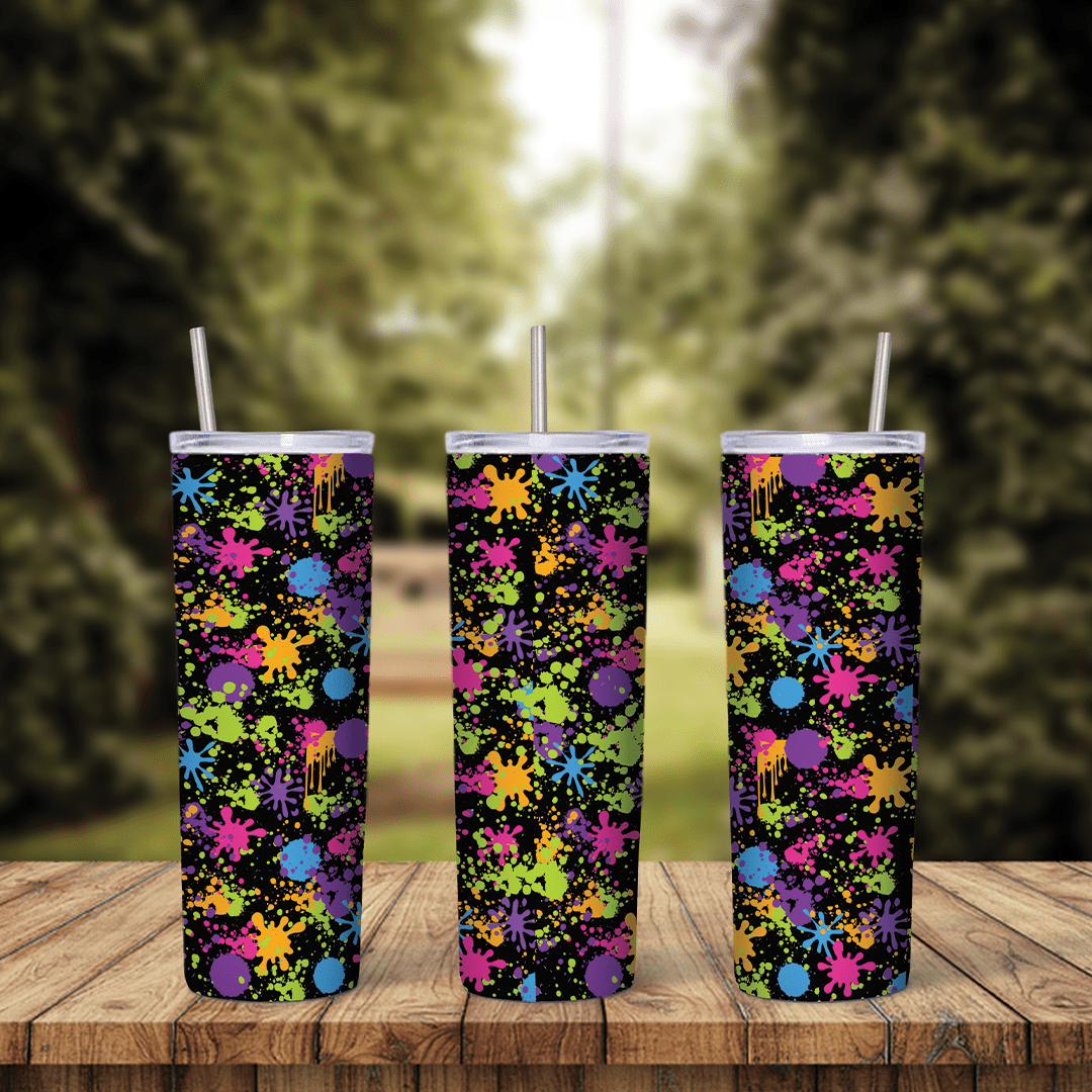 20 Oz Colorful Paint Splatter Tumbler Cup Design