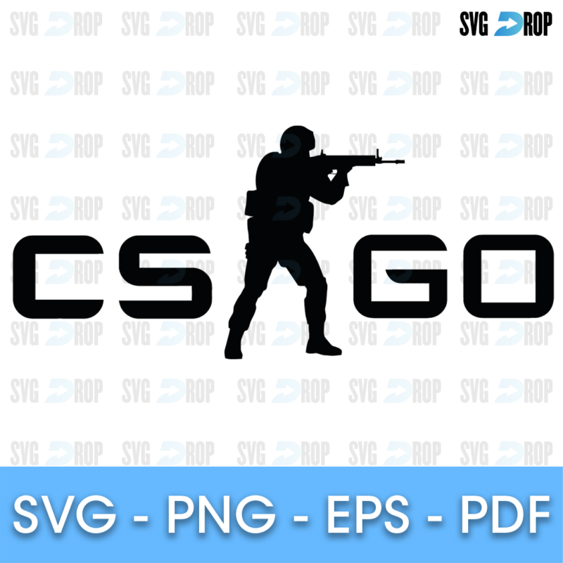 A Counter-Strike GO logo in black: CS GO lettering with a soldier silhouette holding a rifle in place of the letter S. SVG cut file