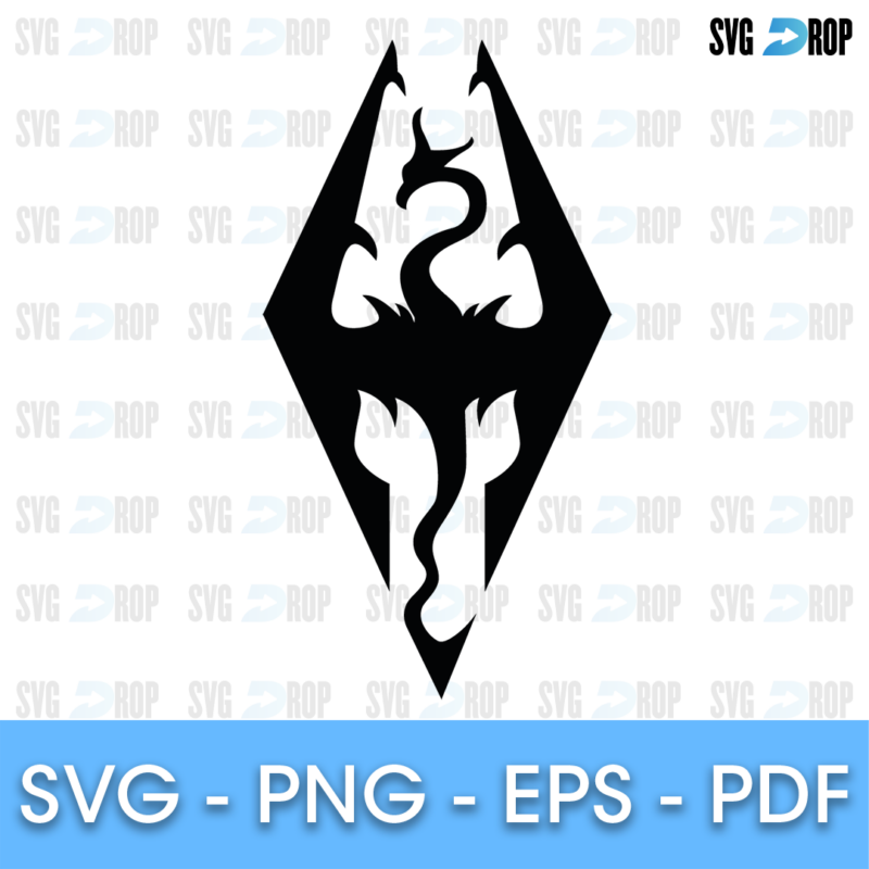 A Skyrim logo in black: the dragon emblem of The Elder Scrolls V shaped like a stylised dragon inside a diamond. SVG cut file