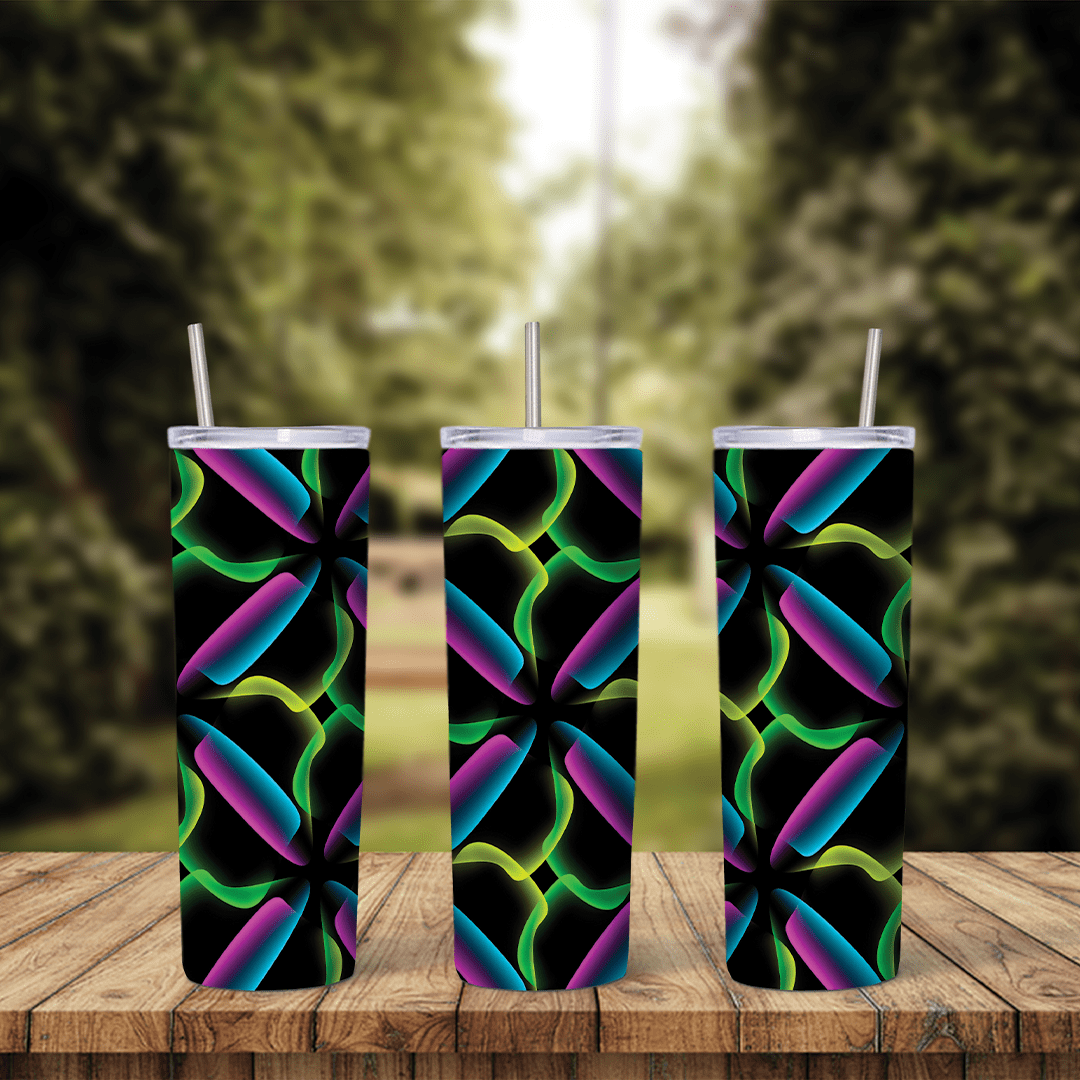 20 Oz Colorful Digital Neon Star Pattern Tumbler Cup Design