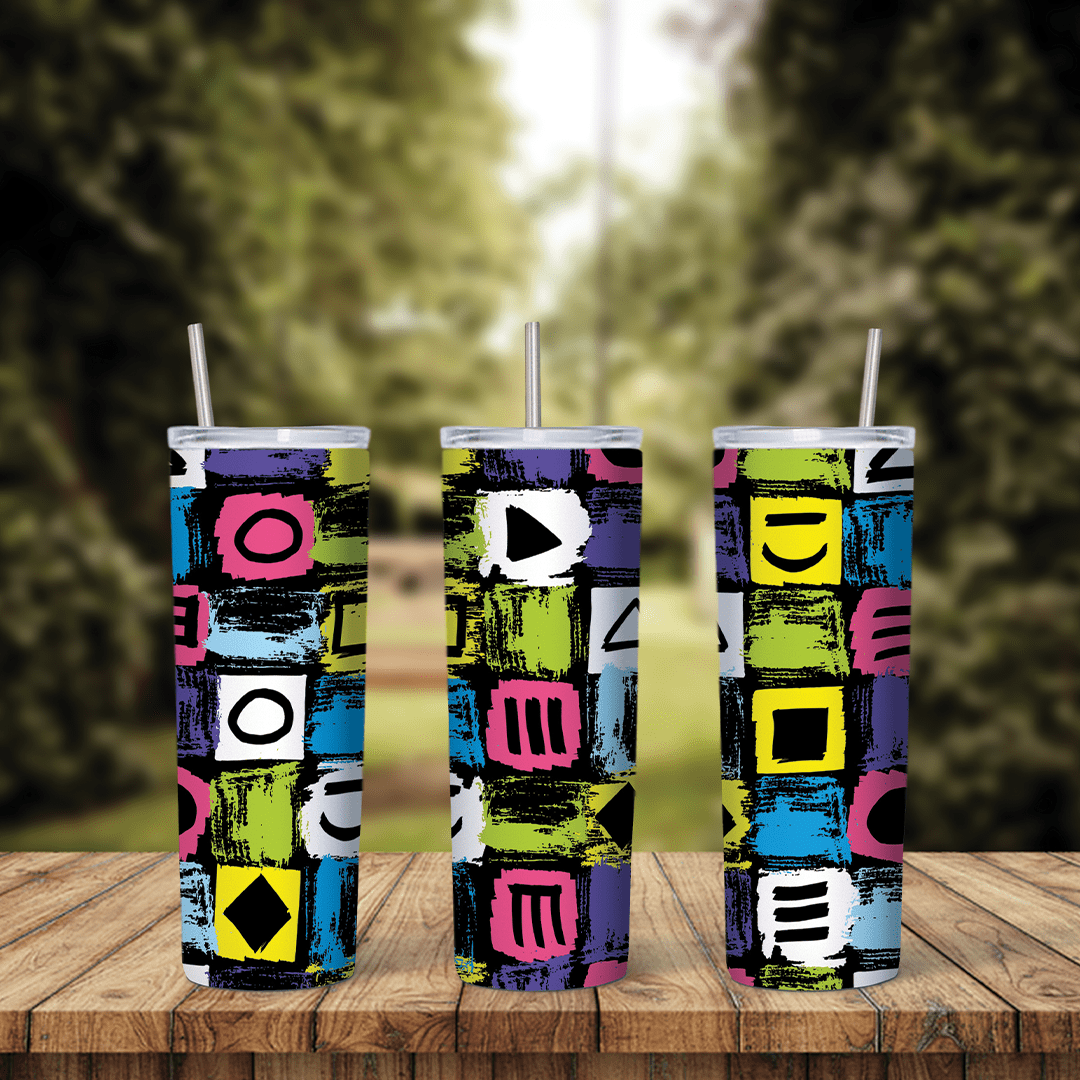 20 Oz Colorful Symbols Tumbler Cup Design