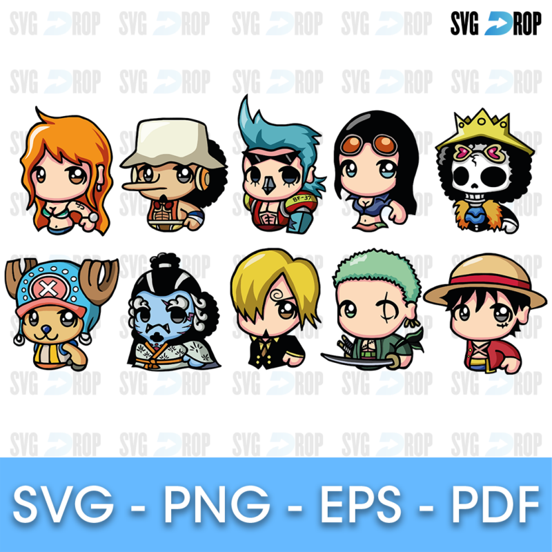 One Piece Chibi Straw Hat Crew Bundle SVG