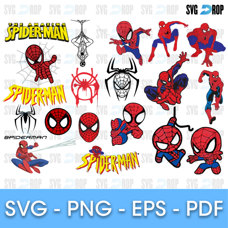 Spiderman Logo and Chibi Poses Bundle SVG
