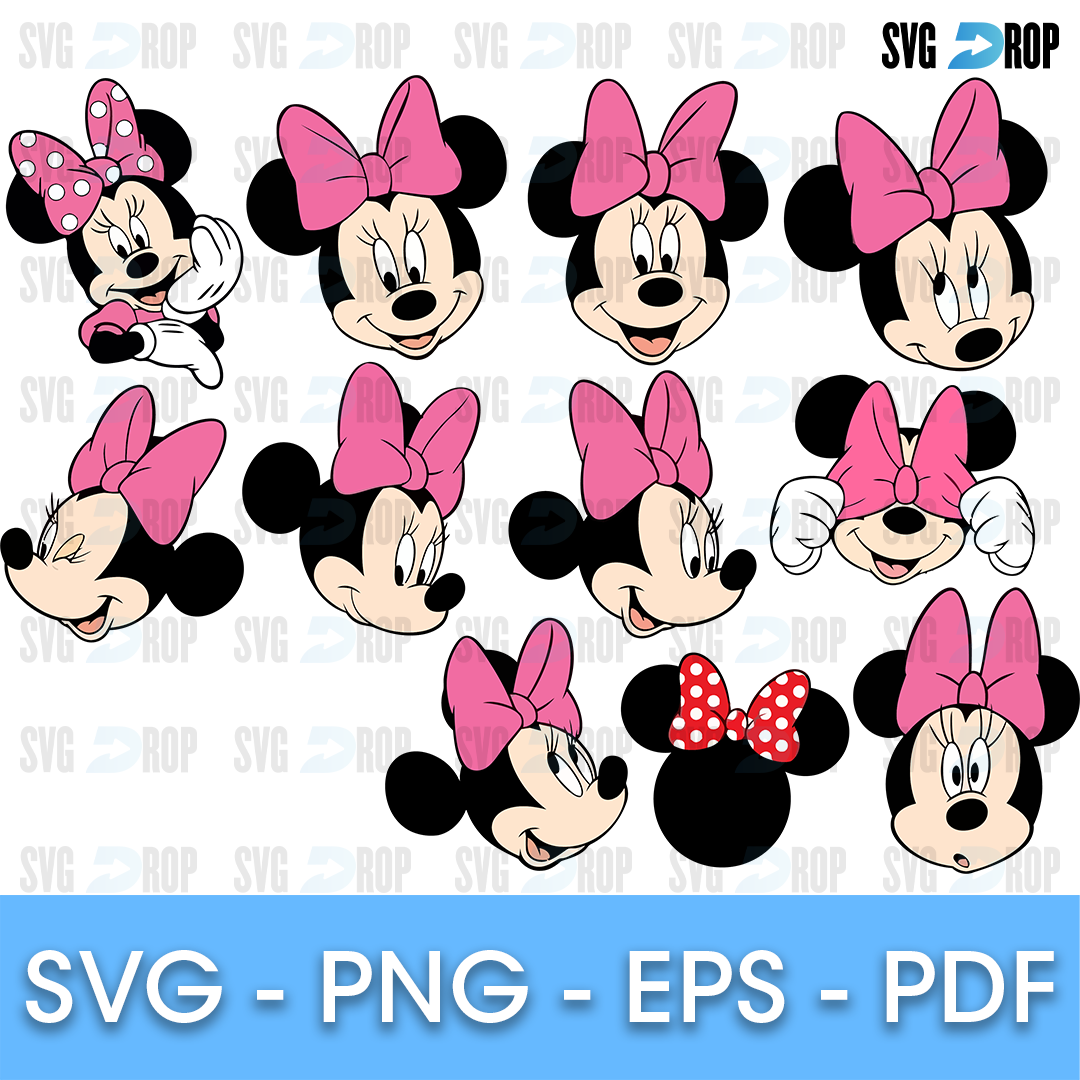 Mickey Mouse Minnie Pink Bow Faces Bundle SVG