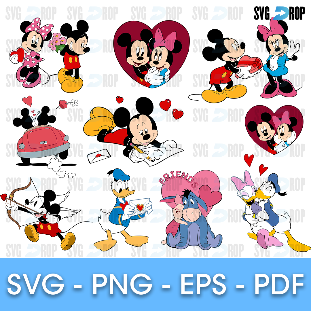 Mickey Mouse Valentine Hearts and Friends Bundle SVG