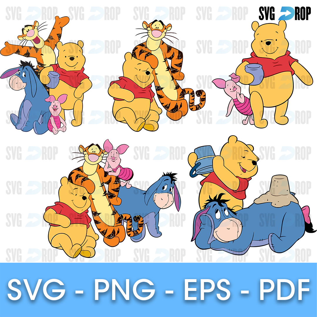 Winnie the Pooh Friends Group Hug Bundle SVG