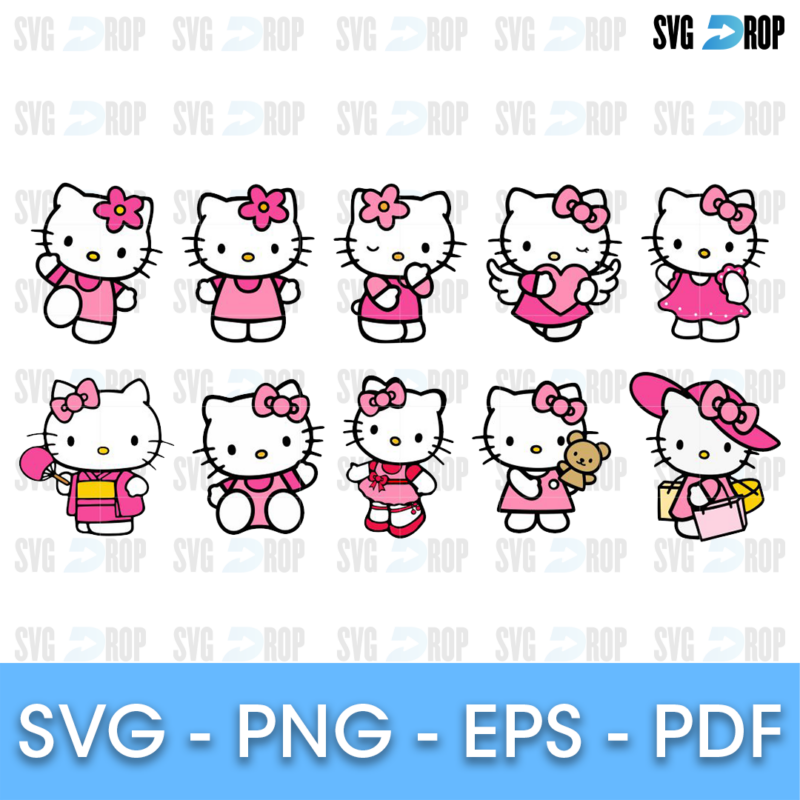 Hello Kitty Pink Dress Poses Bundle SVG