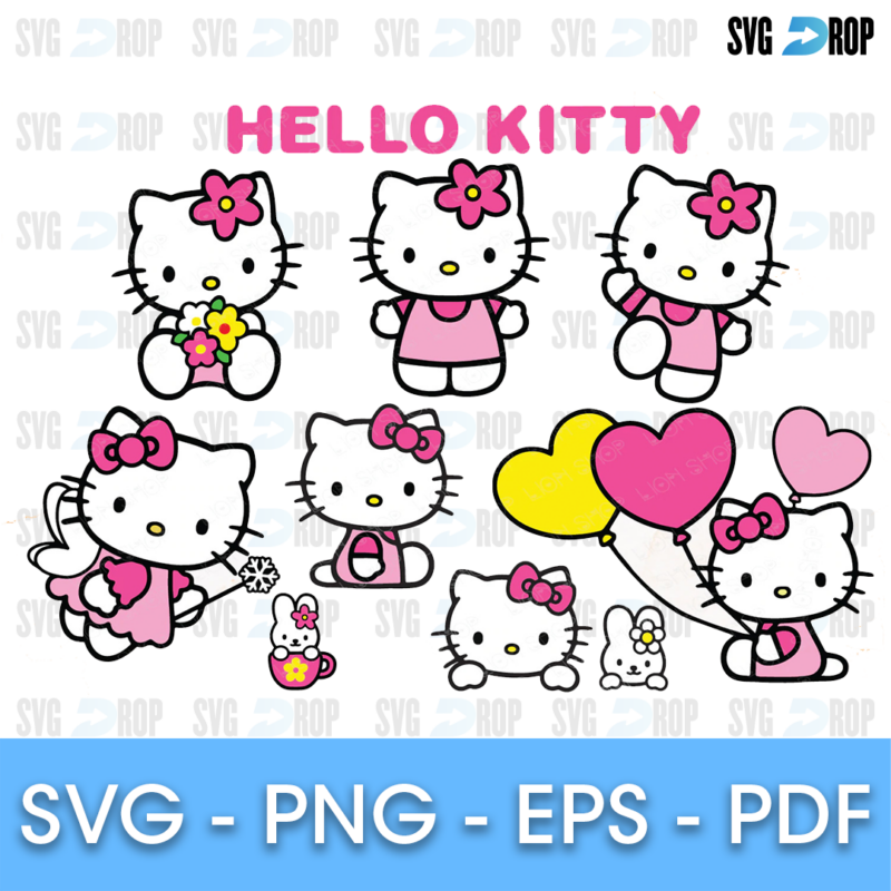 Hello Kitty Pink Balloons Bundle SVG