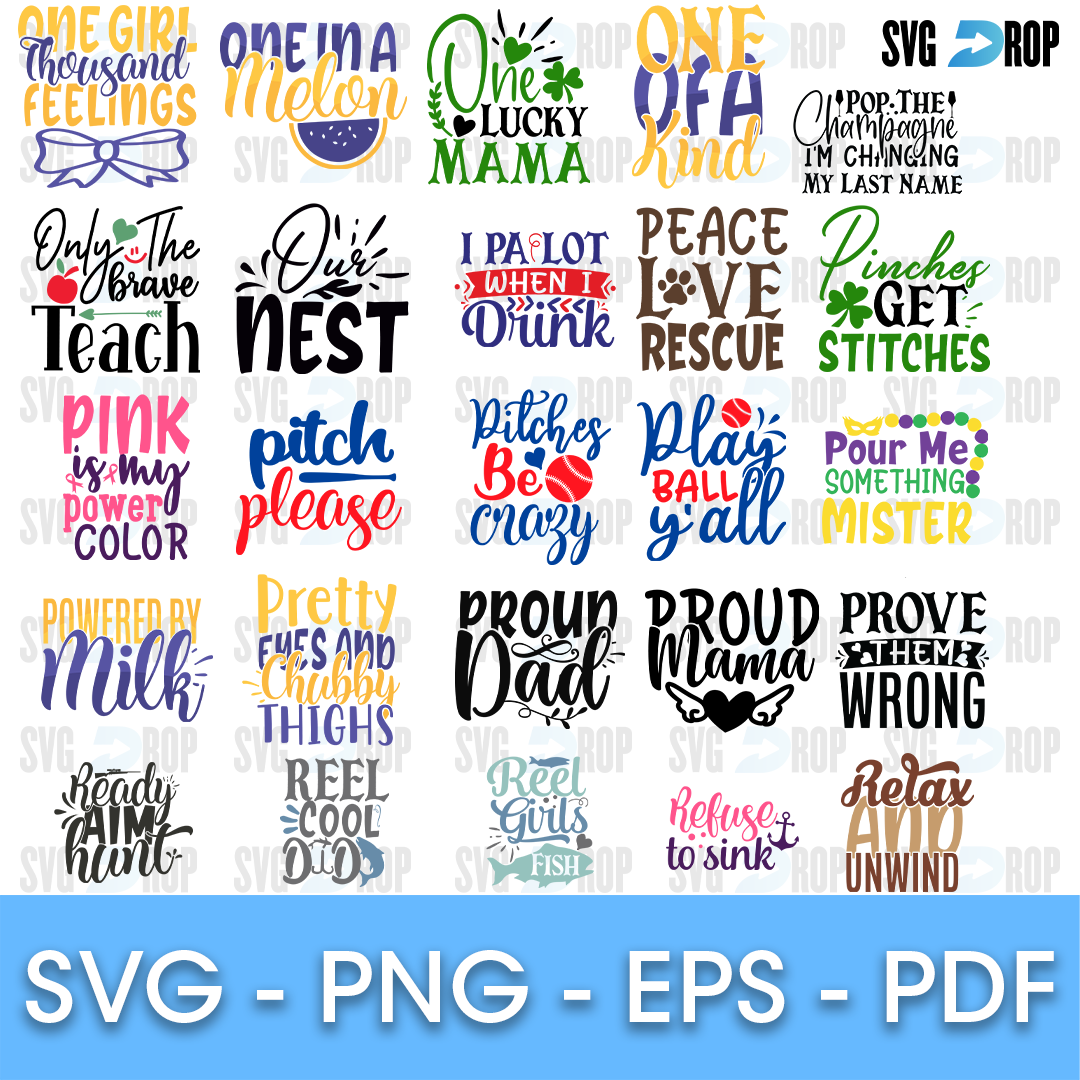 Mom Quotes Proud Mama and One Lucky Mama Bundle SVG
