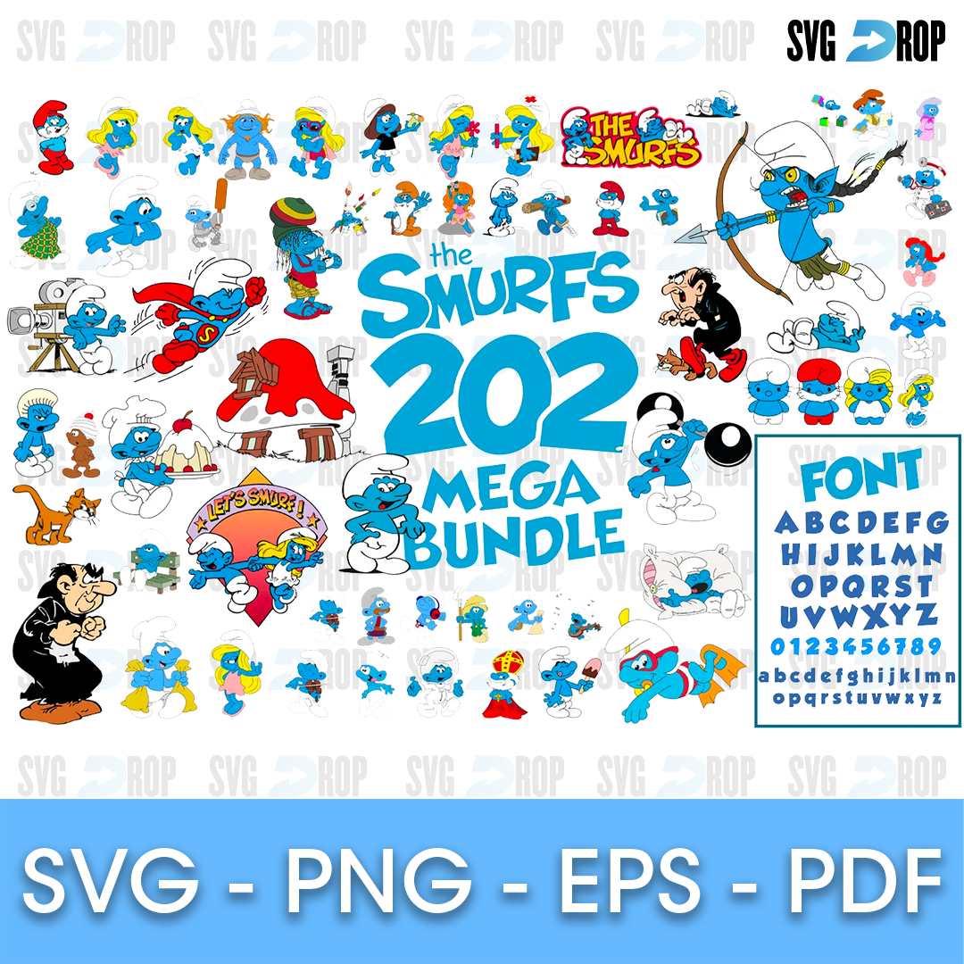 Smurfs Mega Collage and Alphabet Bundle SVG