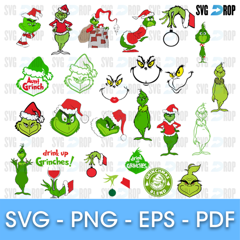 Grinch Faces and Hands Clipart Bundle SVG