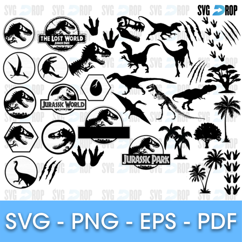 Jurassic Park Footprints and Palm Trees Bundle SVG