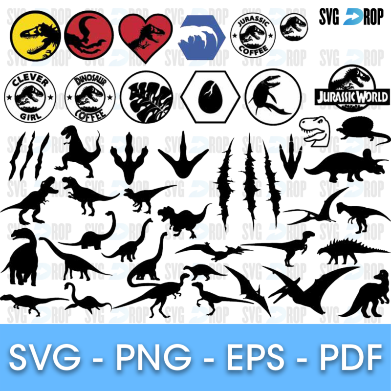 Jurassic Park Dinosaur Silhouettes and Logos Bundle SVG