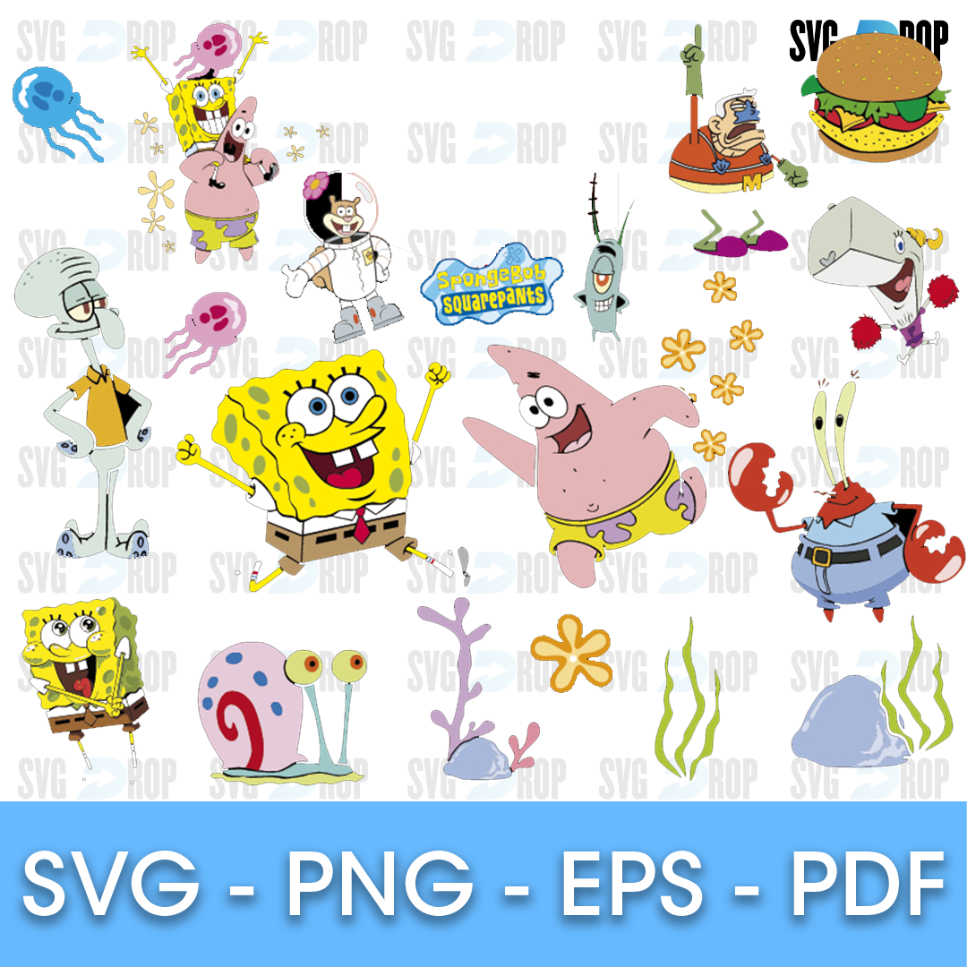 Sponge Bob Krabs Squidward and Sandy Bundle SVG