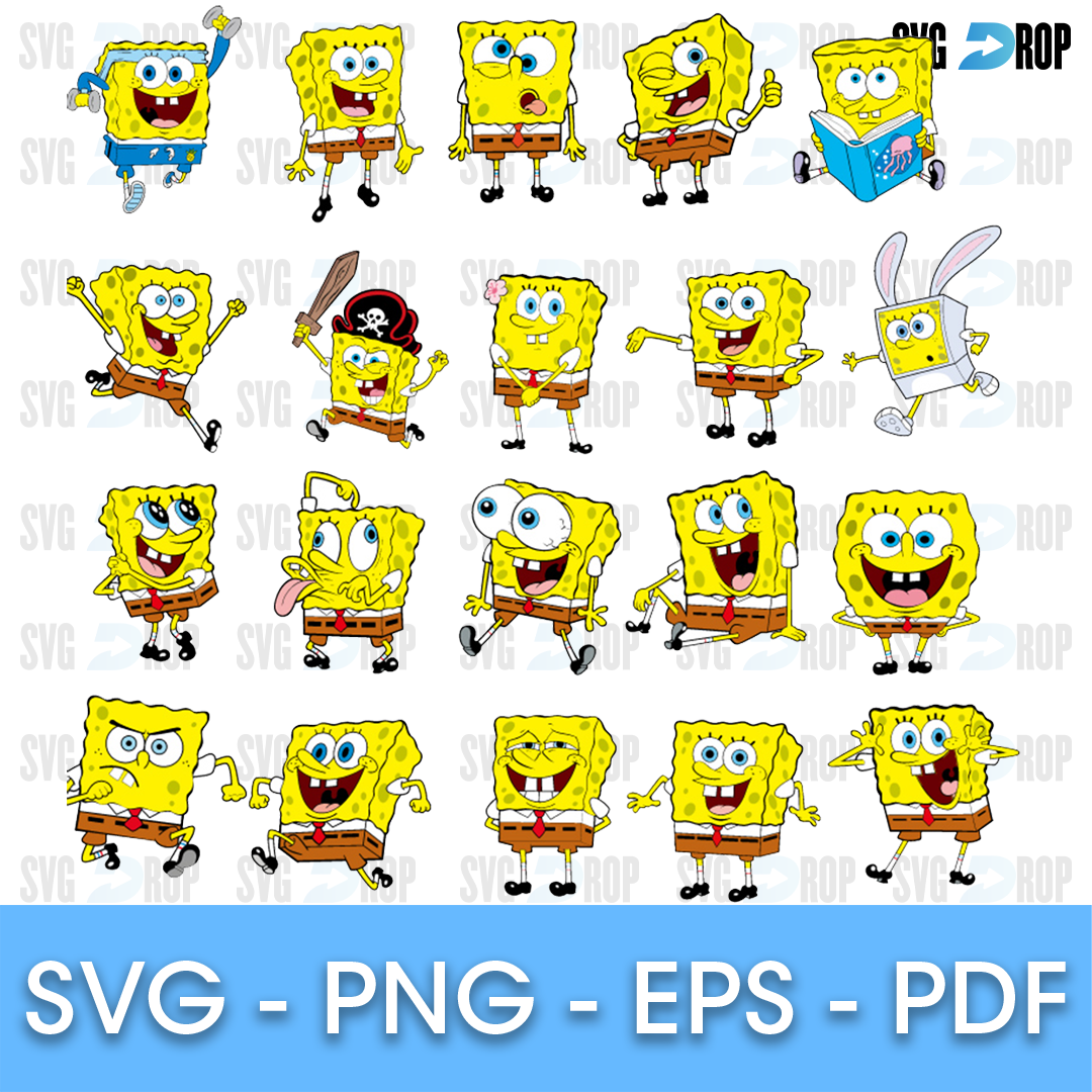 Sponge Bob Poses and Expressions Bundle SVG