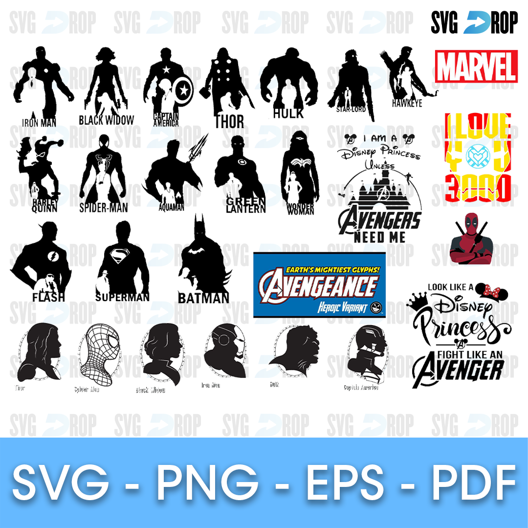 Captain America Avengers and Heroes Silhouettes Bundle SVG