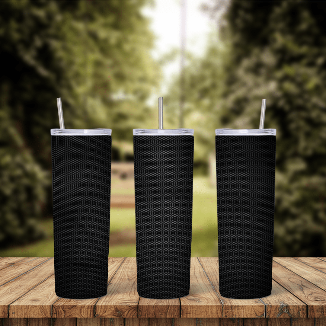 A black tumbler wrap with a fine carbon fiber style mesh texture in matte black, for a plain dark finish. Sublimation design