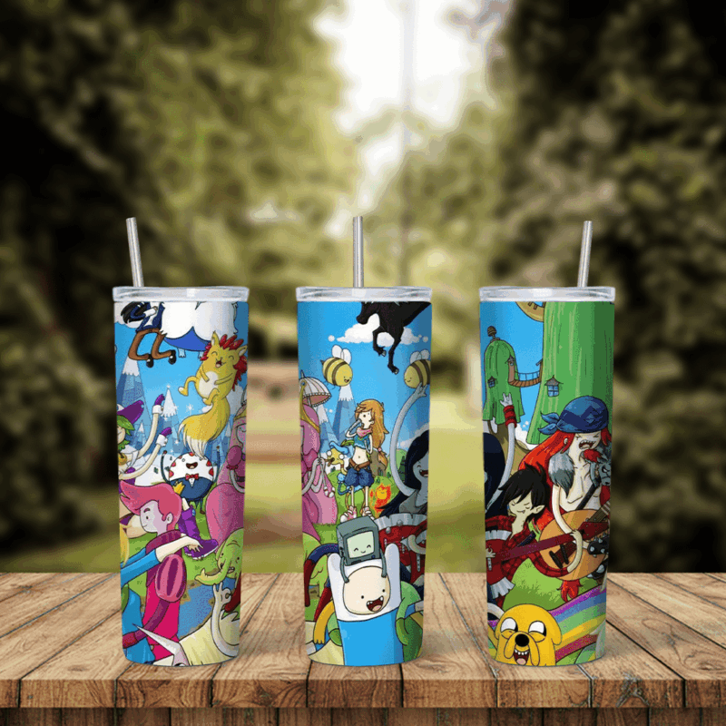 A full 20 oz skinny tumbler wrap packed with Adventure Time characters: Finn, Jake, Princess Bubblegum, Marceline and more. Sublimation design