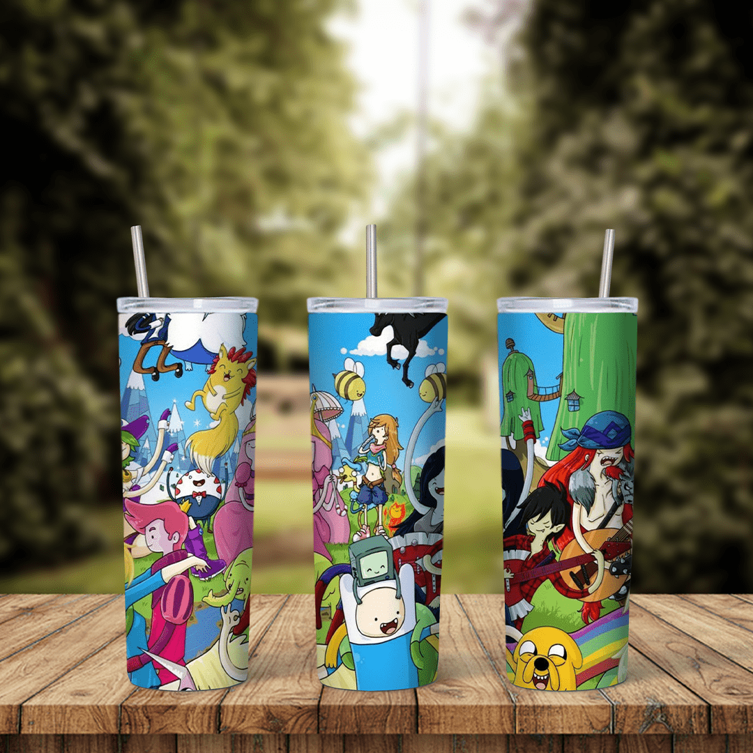 A full 20 oz skinny tumbler wrap packed with Adventure Time characters: Finn, Jake, Princess Bubblegum, Marceline and more. Sublimation design